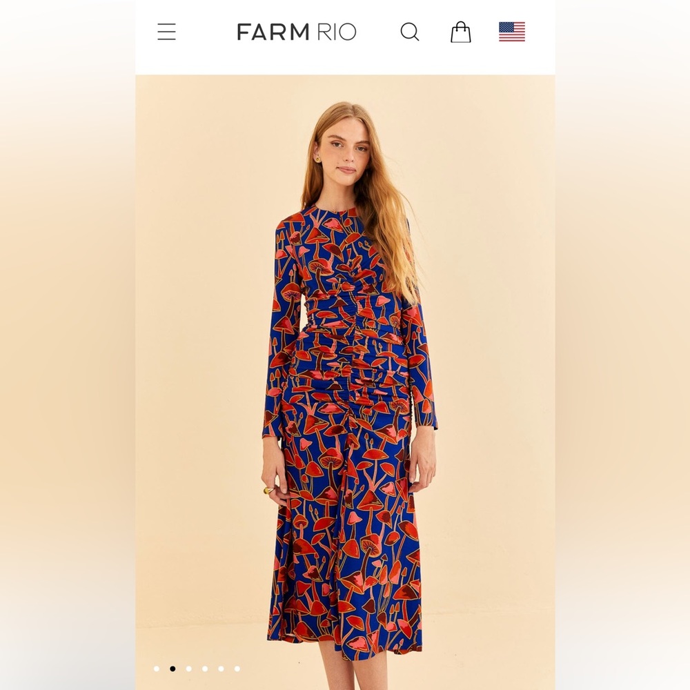 NWT FARM RIO Mushroom midi Dress 🍄 💙